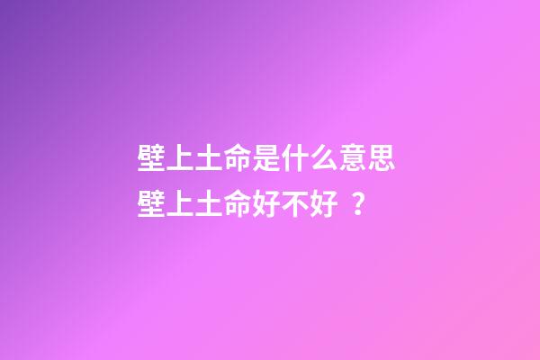壁上土命是什么意思? 壁上土命好不好？